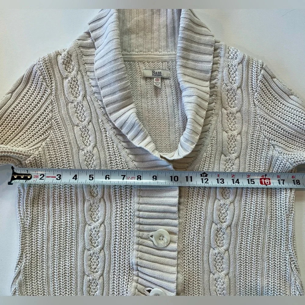 Bass Cable Knit Cream Cardigan Medium - Picture 8 of 14